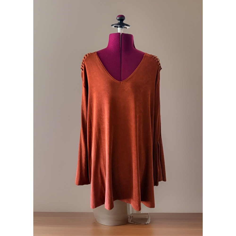 New Chico's Travelers Rich Mahogany Hardware Shoulder Tunic Top 3 = XL 16 18 NWT